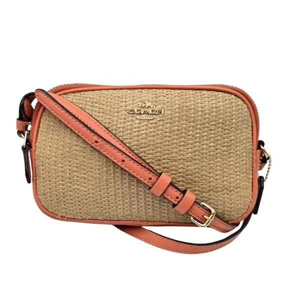 Coach Crossbody Straw Purse, Top Zip Closure, Adjustable Strap, Small - Picture 1 of 8